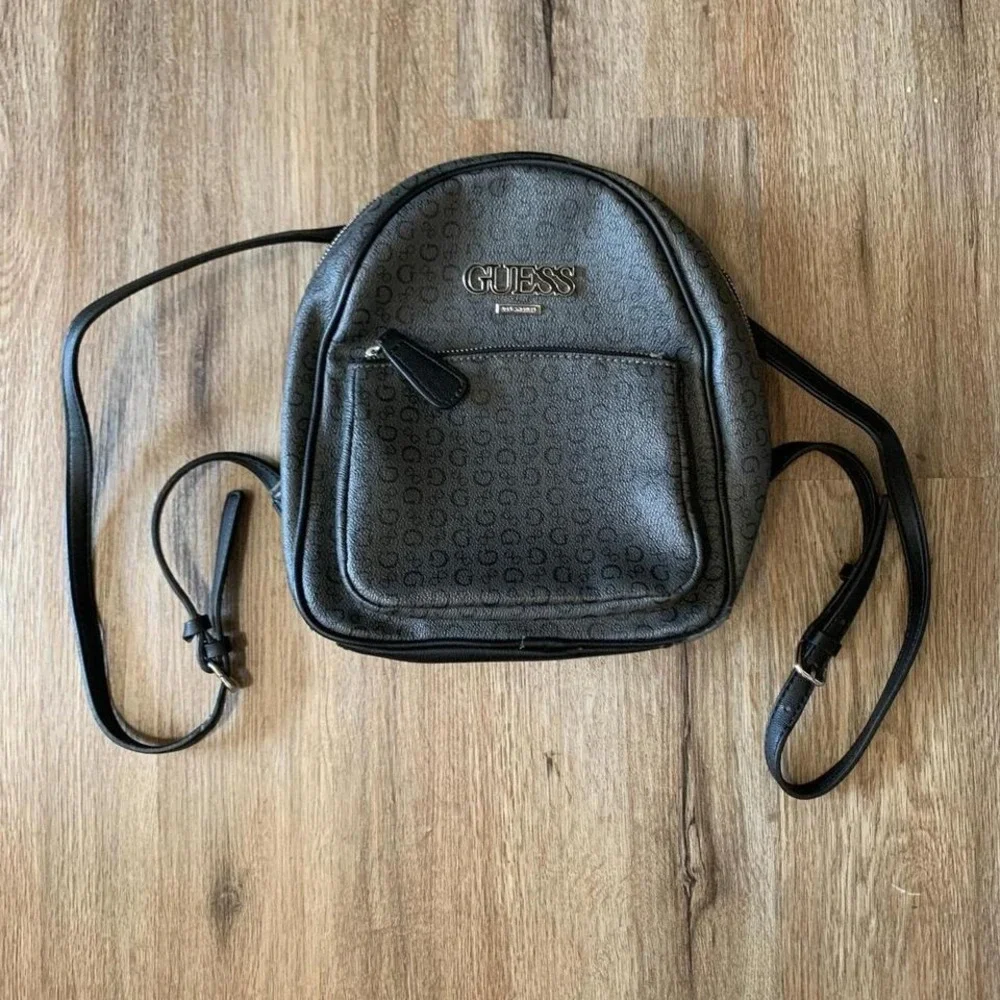 Y2k Guess faux leather mini backpack in black - 10in x 12in